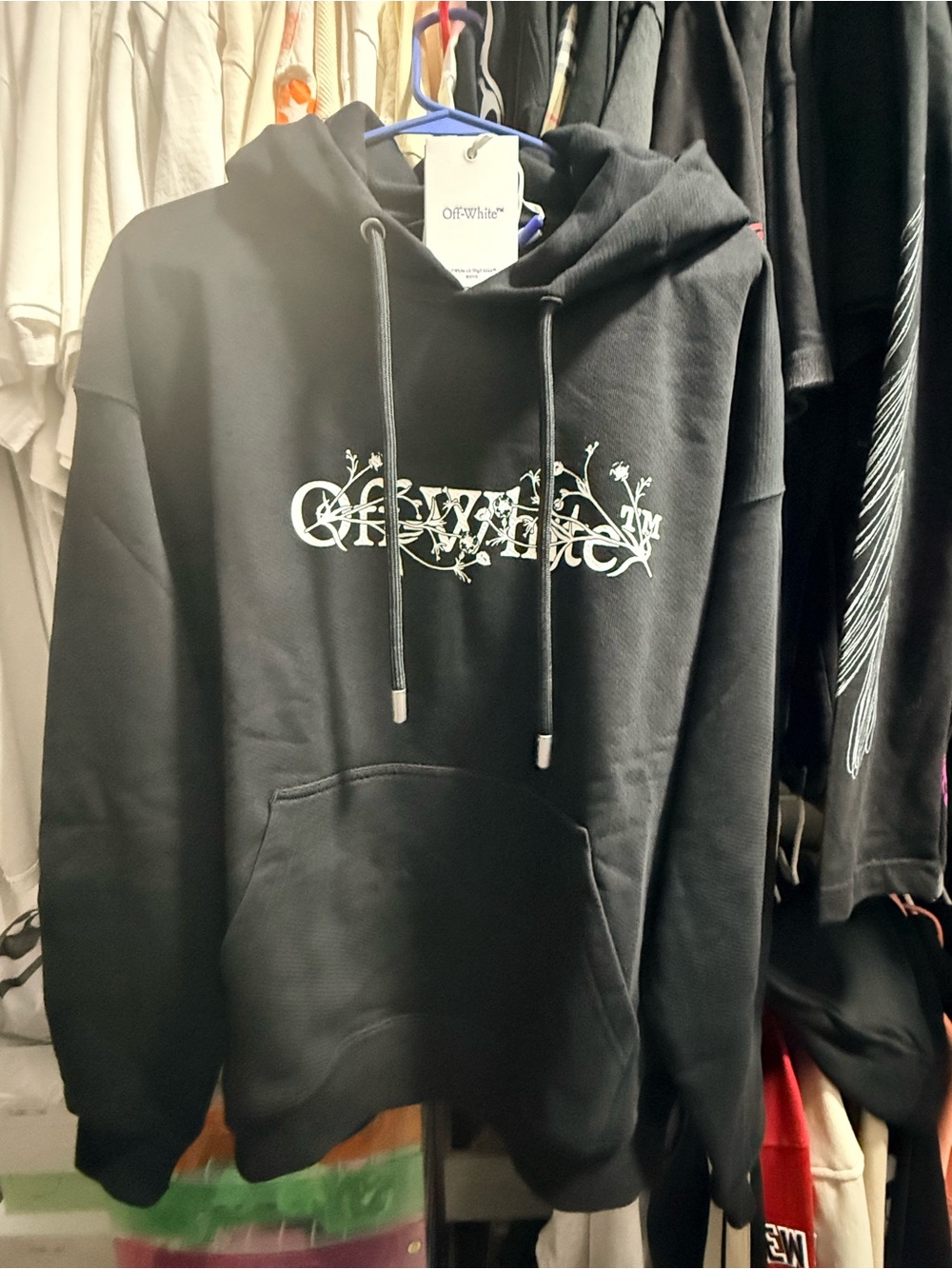 Off-White Black Hoodie with White Ornate Logo - Men